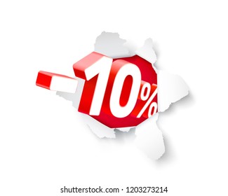 Paper explosion banner 10 off with share discount percentage. Vector illustration