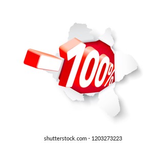 Paper explosion banner 100 off with share discount percentage. Vector illustration