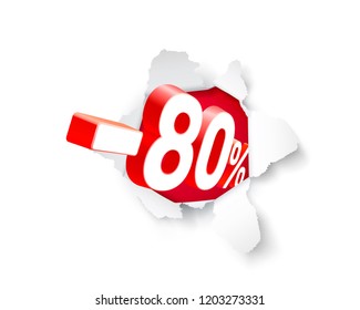 Paper explosion banner 80 off with share discount percentage. Vector illustration