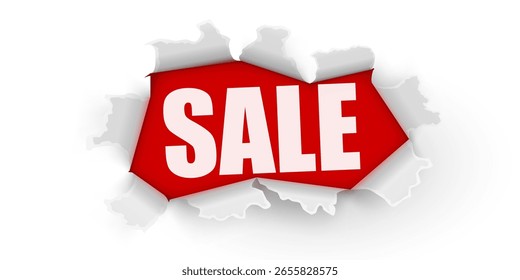 Explosión de papel. Venta. Mega Venta Anuncio. Ilustración vectorial.