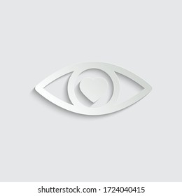 paper eye icon, eye with heart icon, love symbol