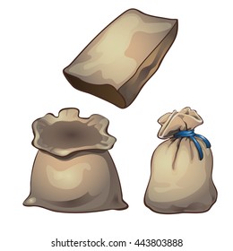 Paper and fabric bag for packing building materials and household goods. Vector illustration.