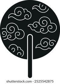 Paper fan with chinese patterns. Ornate decorative accessory