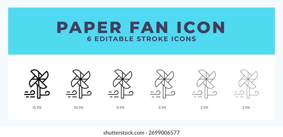 Paper fan icon set with different stroke. Vector illustration with editable stroke.