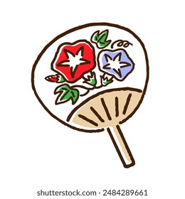 A paper fan with a picture of a morning glory