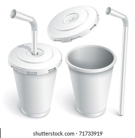 paper fast food cup with tube. Vector illustration isolated on white background