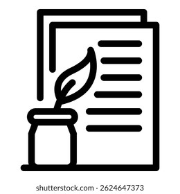 Paper and feather icon. Outline paper and feather vector icon for web design isolated on white background