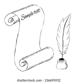paper with feather pen and ink pot sketch eps8