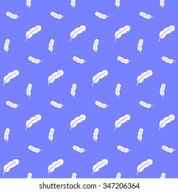 Paper feathers on a blue background, seamless pattern