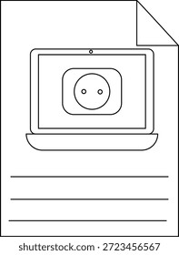 Papel com um notebook exibindo uma tomada elétrica com linhas para texto abaixo