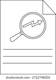 Un papel con una lupa de esquina girada que muestra una tendencia ascendente y espacio para escribir