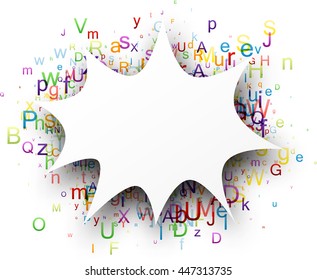 Paper figured white background with color letters. Vector illustration.