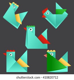 Paper figures of chickens.  Vector illustration.