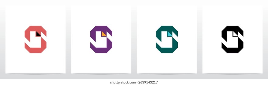 Paper File Document Negative Space Initial Letter Logo Design S