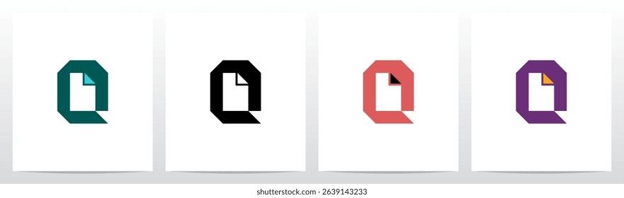 Paper File Document Negative Space Initial Letter Logo Design Q