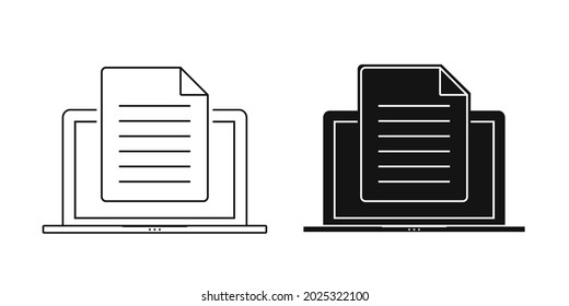 Documento de archivo de papel en la pantalla del portátil. Vector de ilustración