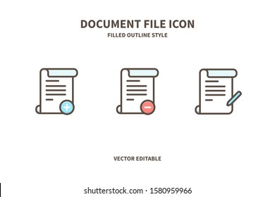 Paper File Icon Pack V.1 with Filled Outline Style, Vector Editable