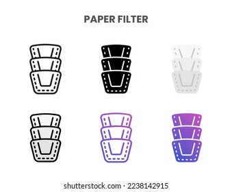 Paper Filter icons vector illustration set line, flat, glyph, outline color gradient. Great for web, app, presentation and more. Editable stroke and pixel perfect.
