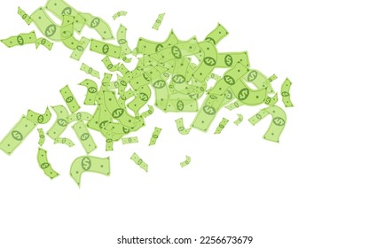 Paper Finance Vector White Background. Fly Jackpot Brochure. Paper Green Currency Banner. Flying Confetti Falling Cover.
