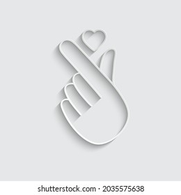 paper finger with a heart icon. Korean heart love sign. hand holding a heart sign  valentine's day