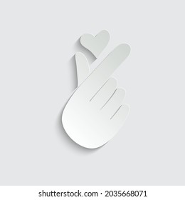 paper finger with a heart icon. Korean heart love sign. hand holding a heart sign  valentine's day