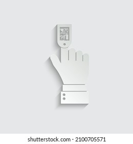 paper finger with a pulse oximeter vector icon. oxygen saturation level icon