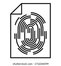 Icono de huella digital de papel. Icono de vector de huella digital de papel de esquema para diseño web aislado en fondo blanco