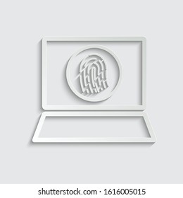 paper fingerprint icon vector.  Identification scannings of a fingerprint in the laptop