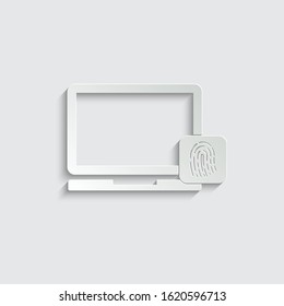 paper fingerprint icon vector.  Identification scannings of a fingerprint in the laptop