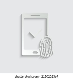 paper fingerprint icon vector.  Identification scannings of a fingerprint in the mobile phone
