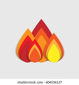 Paper fire of different shades of red, orange and yellow. Origami. Trendy style. Vector illustration can be used in the newsletter, brochures, postcards, tickets, advertisements, banner.