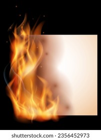 Paper in fire mockup. Realistic burning flame