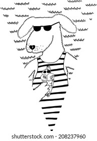 Paper flag with dog. Hand drawn illustration.