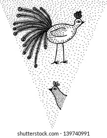 Paper flag with fairy bird. Hand drawn illustration.