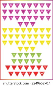 Paper flag papel picado alphabet. Traditional Mexican party decoration. Paper cut out garland flags. Fiesta bunting.