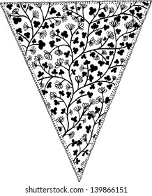 Paper flag with romantic flowers. Hand drawn illustration.