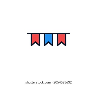Paper flags flat icon. Single high quality outline symbol for web design or mobile app.  Holidays thin line signs for design logo, visit card, etc. Outline pictogram EPS10