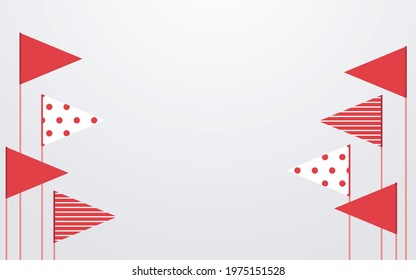 Paper flags Vector illustration in flat design Reds textured pennants on flagpoles on white background Design template with copy space