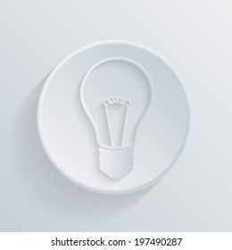 paper flat  circle icon with a shadow. incandescent lamp. light bulb