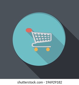 paper flat icon with a shadow, cart online store, Internet shop