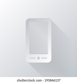paper flat icon with a shadow, smartphone with the symbol rss