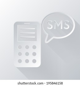 paper flat icon with a shadow, smartphone with the symbol of  cloud of sms dialogue