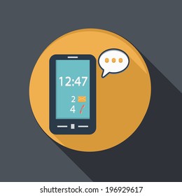 paper flat icon with a shadow, smartphone with the symbol of  cloud of speaking dialogue