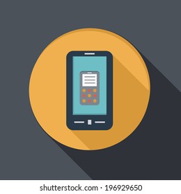 paper flat icon with a shadow, smartphone with the symbol rss