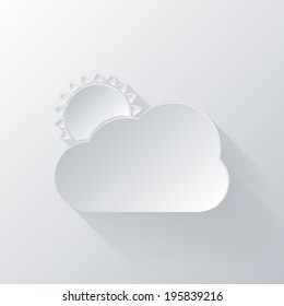 paper flat icon with a shadow. the sun behind the cloud