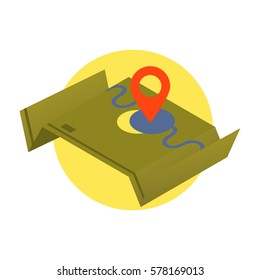 paper flat map on yellow circle background