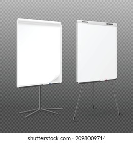Paper flip chart set with blank space for text, realistic vector illustration isolated on white background. Office whiteboard for seminars and presentations.