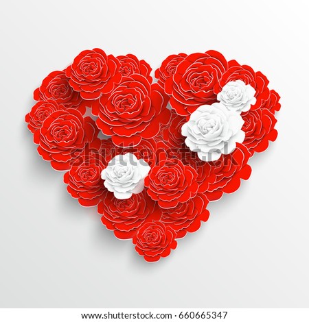 Paper flower. Background. Beautiful paper flower in form of heart on a white background. Wedding decorations. Greeting card with paper flower.