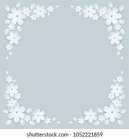 Paper flower background. Vector illustration on light gray blue