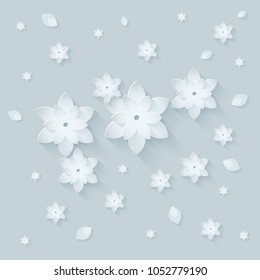 Paper flower background. Vector illustration on light gray blue